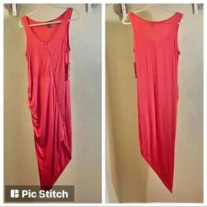 Hot Kiss Tank Dress Asymmetric Zipper Ruched Bodycon Coral Junior Sz L NWT